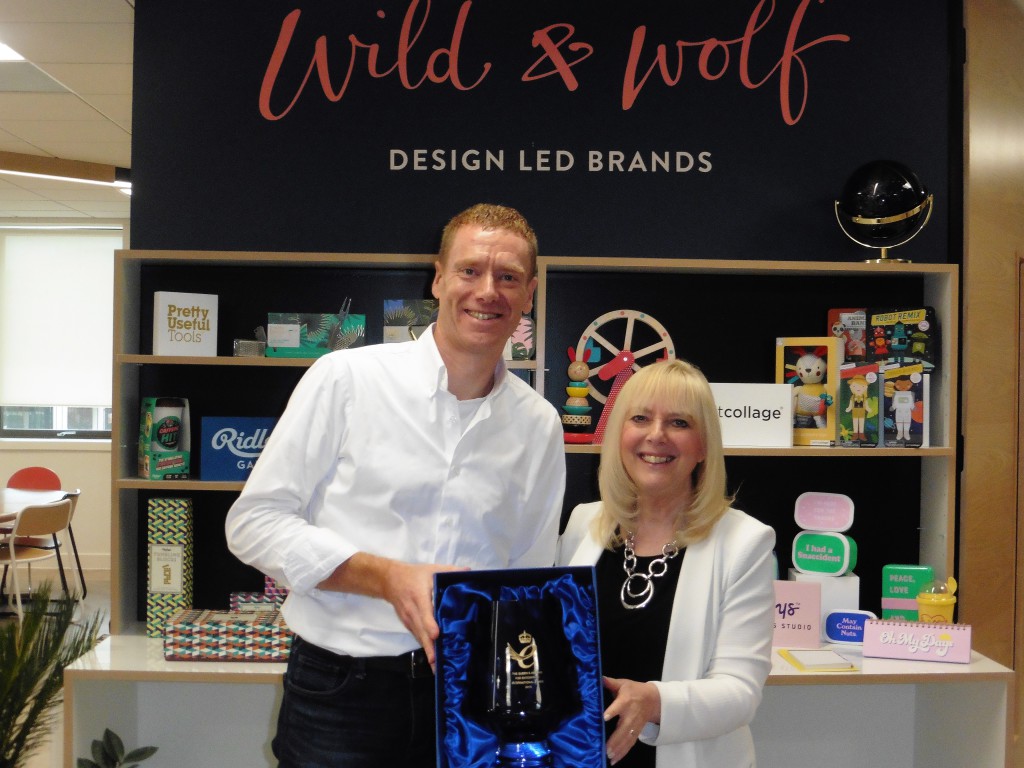 Above: Wild & Wolf’s ceo Paul Taylor shows GiftsandHome.net’s editor Sue Marks the prestigious, official glass trophy.