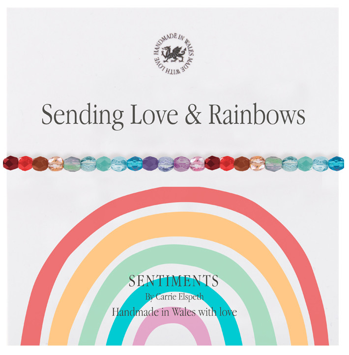 Above: Carrie Elspeth’s Sending Love & Rainbows sentiment bracelet is ‘Handmade in Wales with Love’.