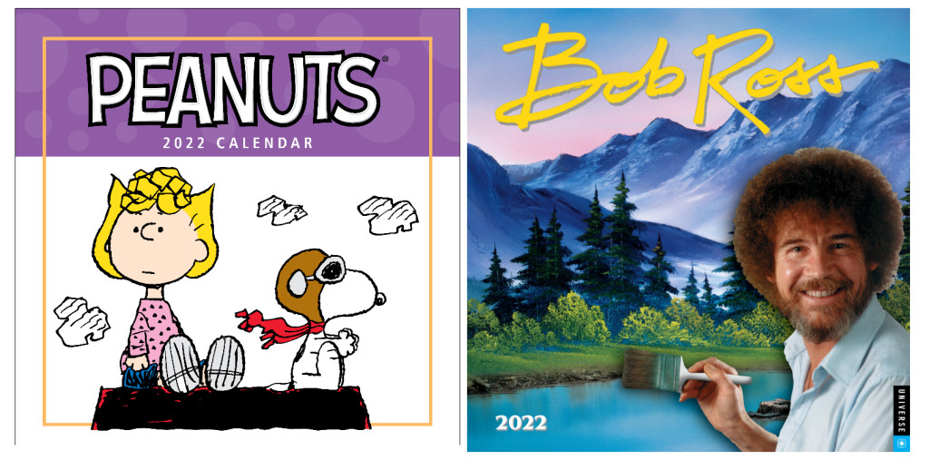 Above: Peanuts and Bob Ross, two new 2022 titles from Andrews McMeel that will be distributed by Flame Tree.