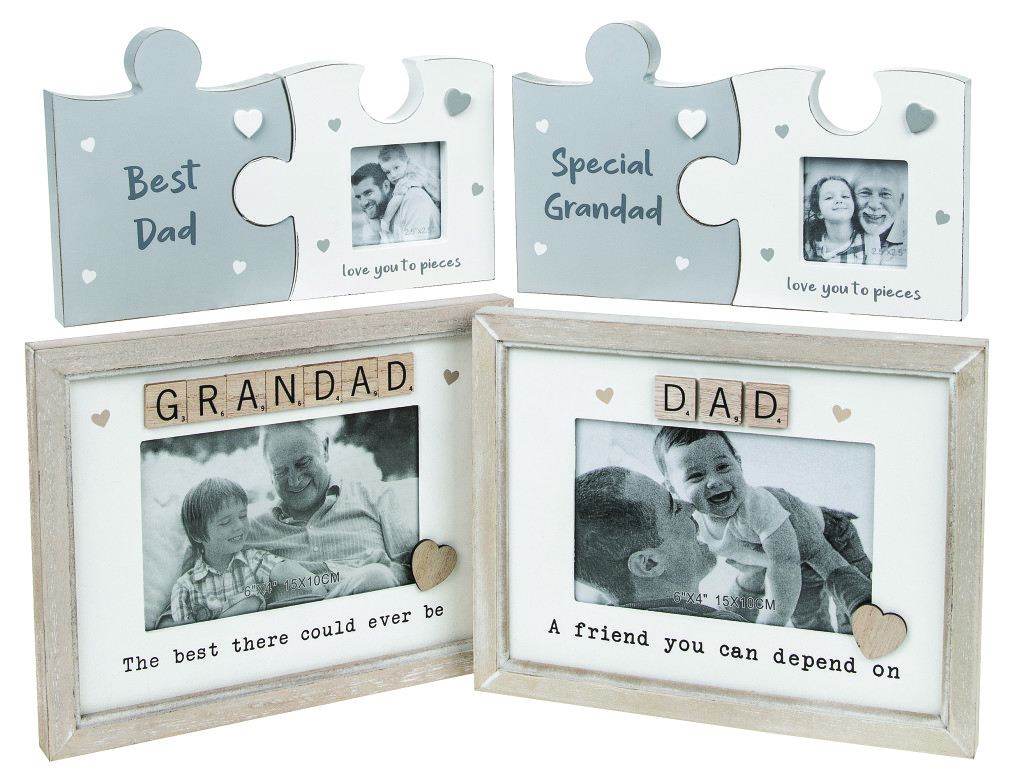 Above: Scrabble and jigsaw photo frames from Joe Davies with man appeal.