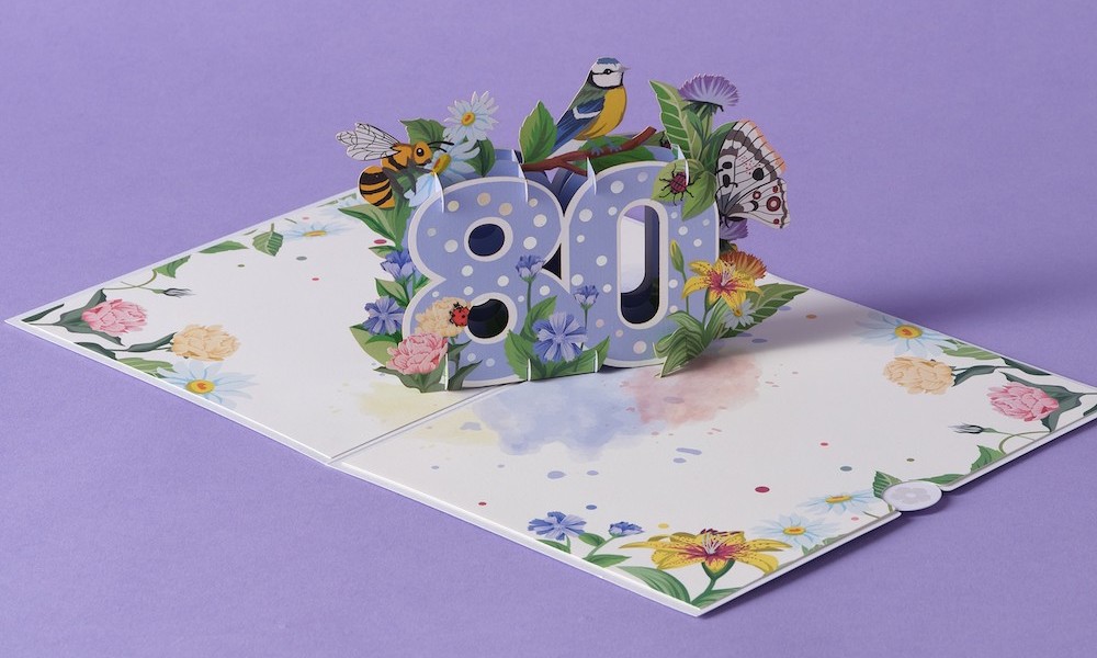 Above: A Cardology 80th birthday pop up card.