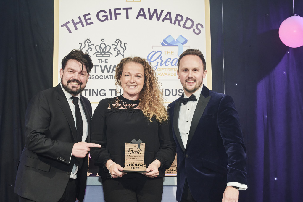 Above: Dan Illingworth, (right), head of independent and export sales at Widdop & Co, category sponsor, presented the winning Greats trophy to Samantha Gibbs, owner of Nest.