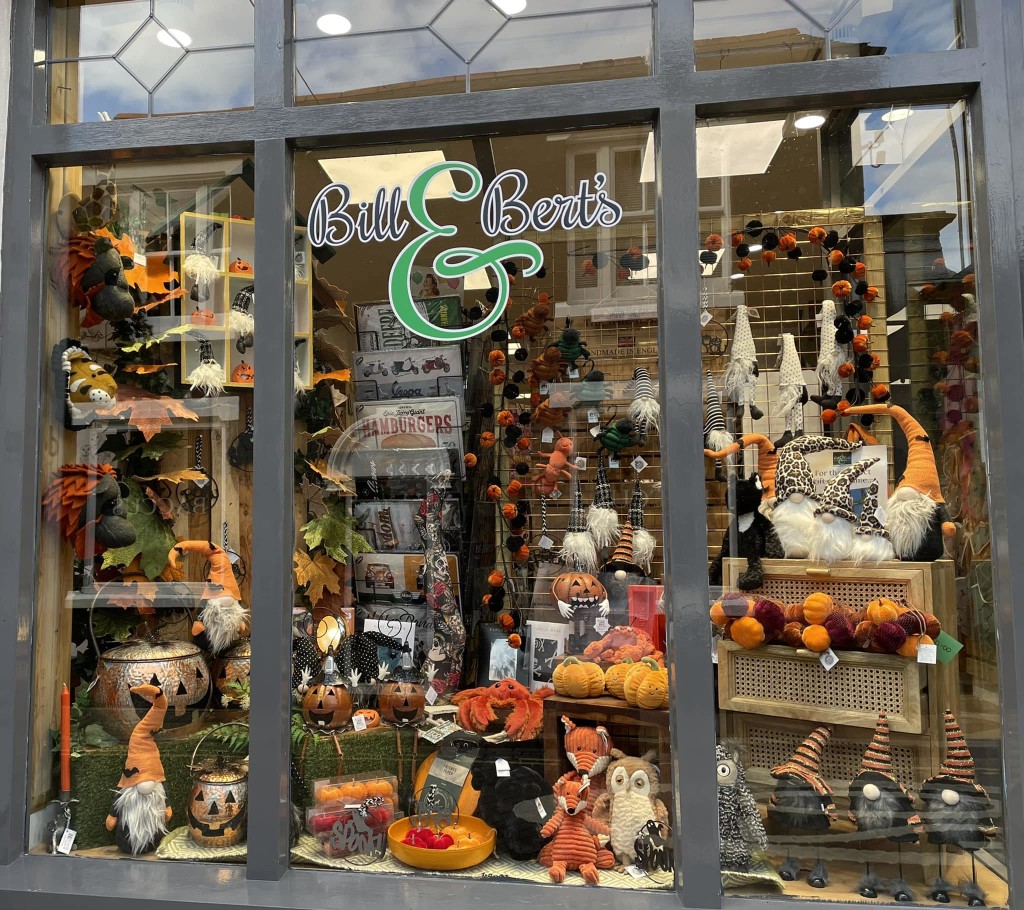 Above: Bill & Bert’s front window display is crammed with ideas for Halloween.