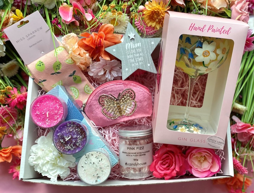 Above: A selection of the products inside one of Lovely Libby’s bespoke Mother’s Day boxes.