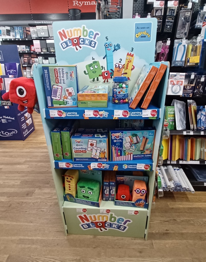 Above: Numberblocks on display at Rymans.