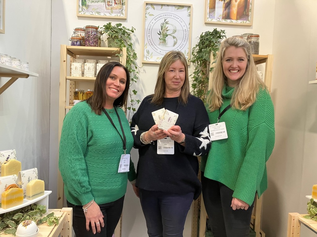 Above: From left to right: Janine Nevill, sales assistant at MiMi in Hartley Wintney; Laura Cullen, founder of Bramblewood Soaps and Julianne Moore, owner of MiMi which also has a store in Wokingham.