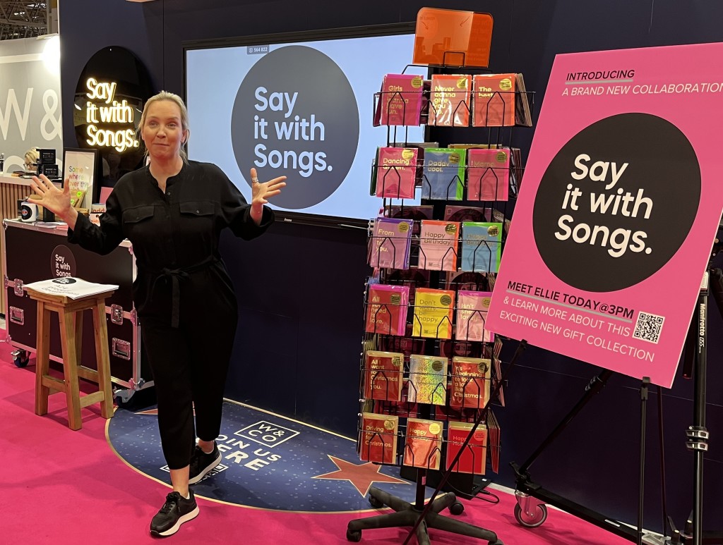 Above: Say It With Songs founder Ellie Fitzgerald is shown launching the gifts partnership with Widdop & Co at Spring Fair in February.