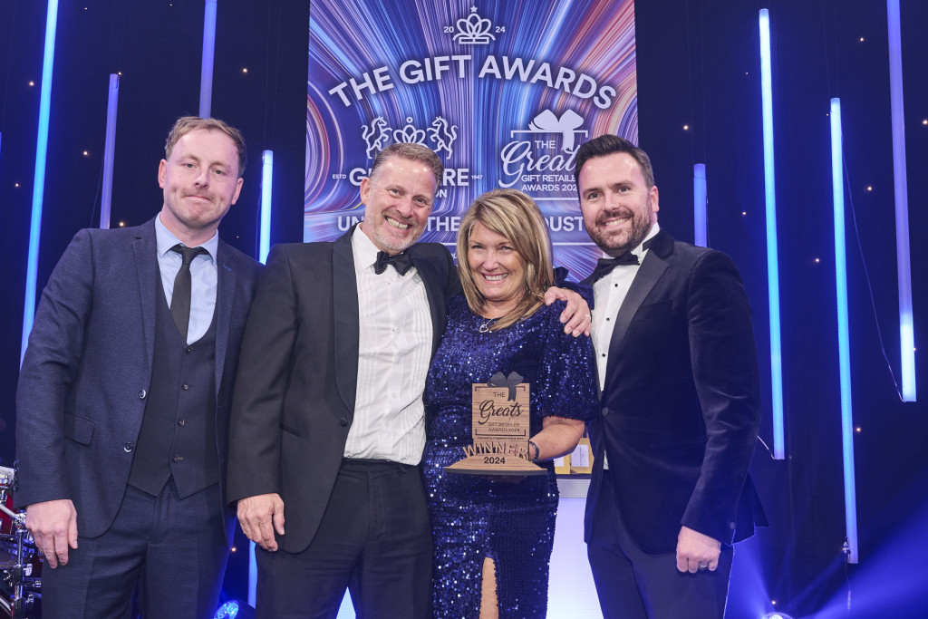 Above: Stephen Illingworth, co-owner and ceo of Widdop & Co, category sponsor, presented the winning Greats trophy to Caroline Ranwell, owner of Hugs & Kisses in Tettenhall. She is shown with her husband John Ranwell.