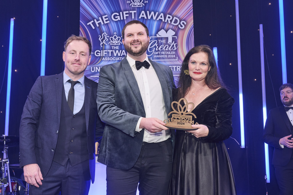 Above: Scott Garnerbundy-Higgs, Trixie’s UK sales director, received the Best International Product or Range GOTY trophy from Sarah Ward, ceo of The Giftware Association, category sponsor.