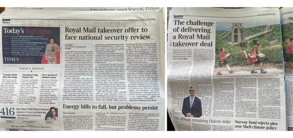 Above: Press coverage that appeared in the Times on 18 May.