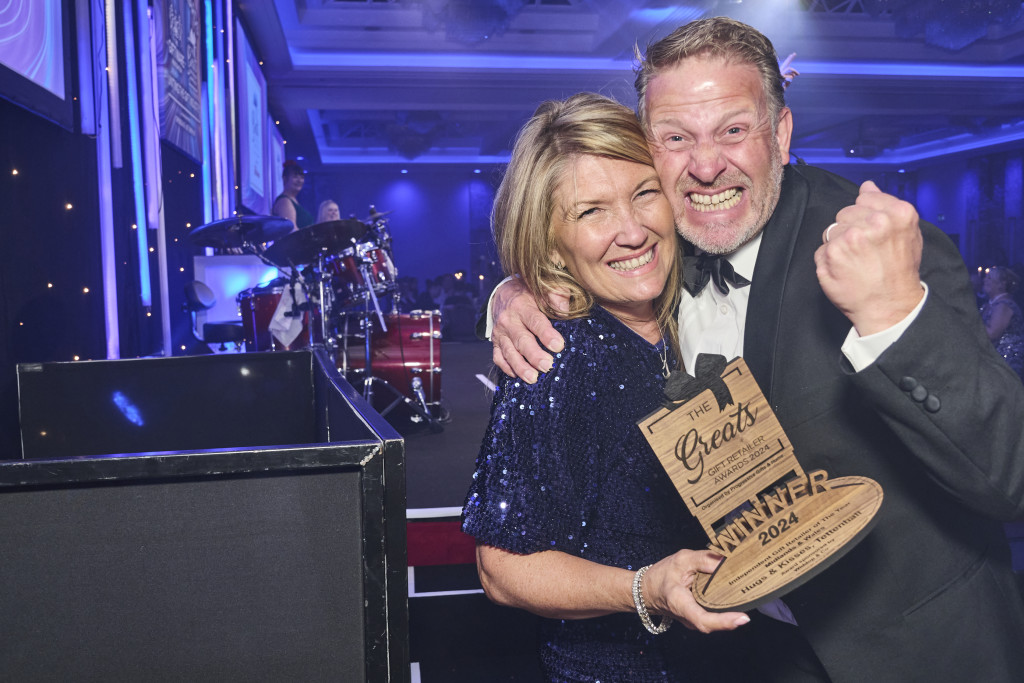 Above: Big smiles from Hugs & Kisses’ Caroline Ranwell and husband Jon at The Gift Awards in May. Hugs & Kisses won The Greats Independent Gift Retailer of the Year - Midlands & Wales category.