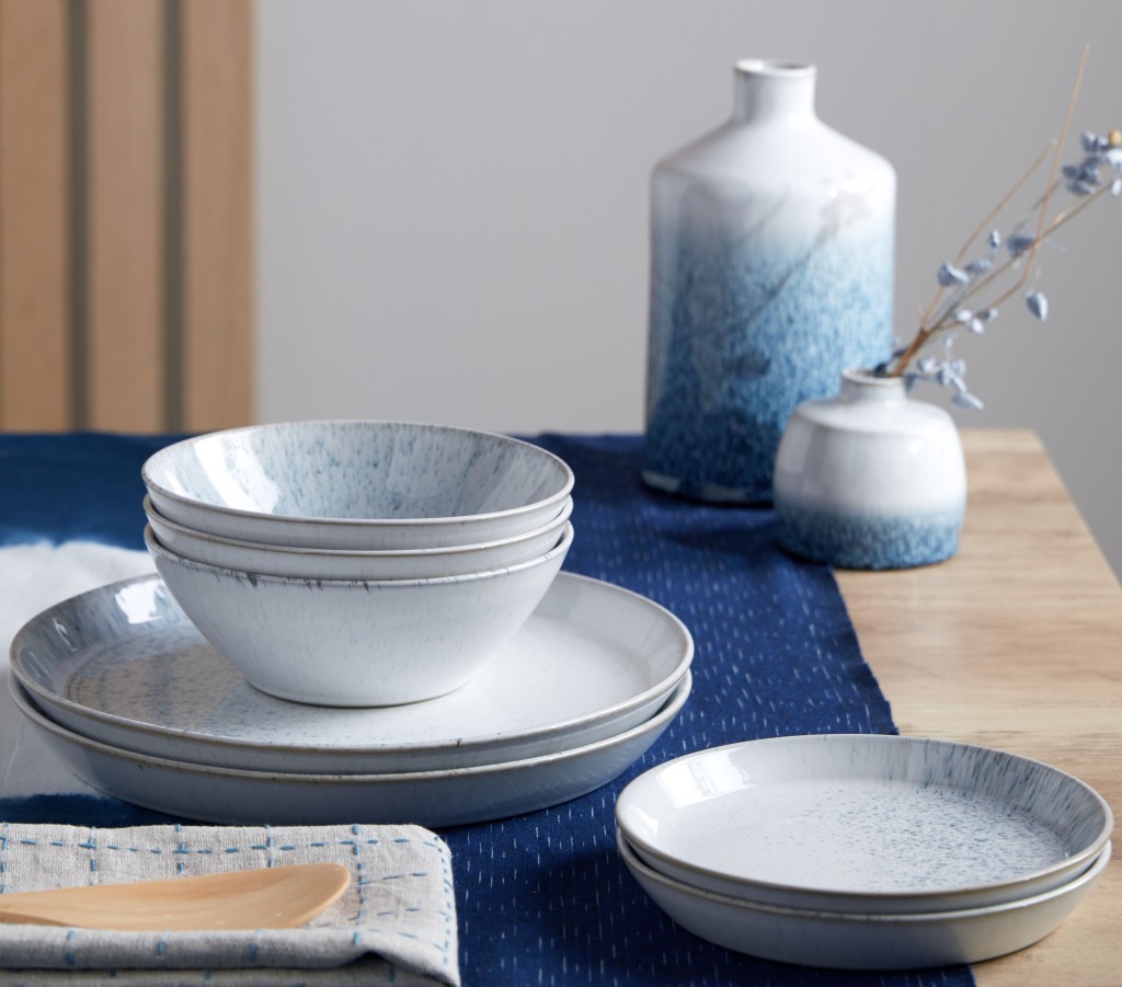Above: Kiln Blue tableware and home décor pieces from Denby.