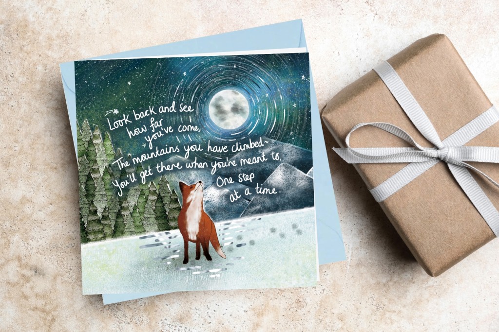 Above: Among the cards in Fox Under The Moon’s One Step at A Time greeting card range.  