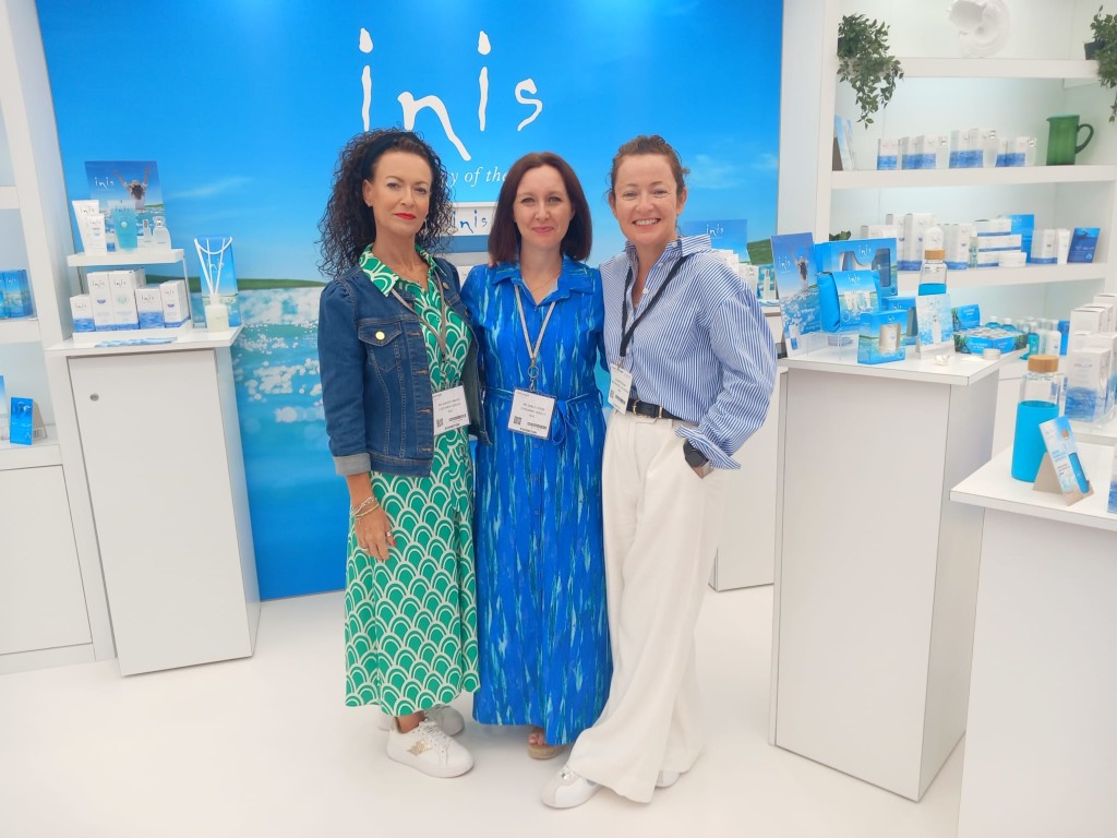 Above: From left to right: Inis’ Sharon Maher and Grace Byrne who both work in customer service, and Elaine Nolan, UK & Australian sales manager (right).