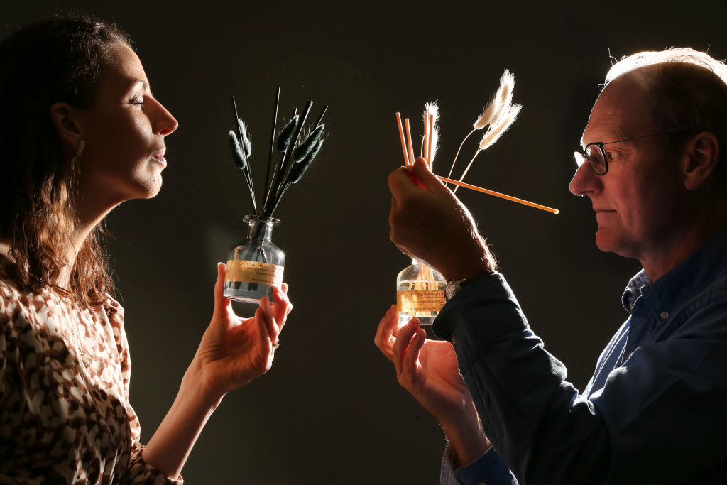 Above: Amy Hogarth and Sunny Bank Mills’ William Gaunt are shown with products from the CAHM collection.