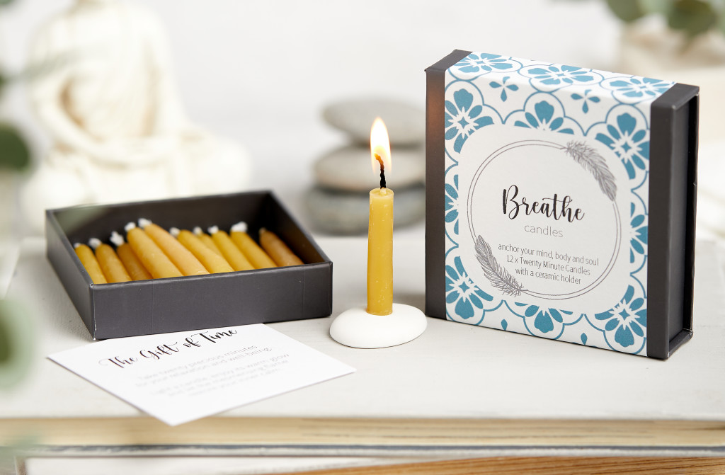 Above: Mind Body Soul Breathe candles from Cotton & Grey.