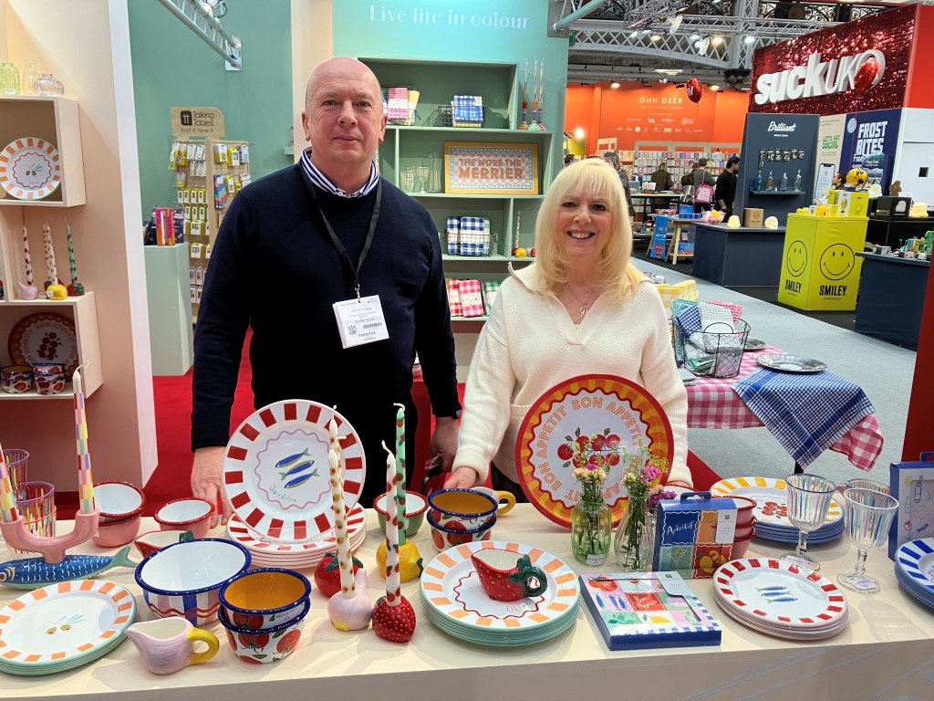 Above: Talking Tables’ Tim Hollis with Progressive Gifts & Home’s Sue Marks.